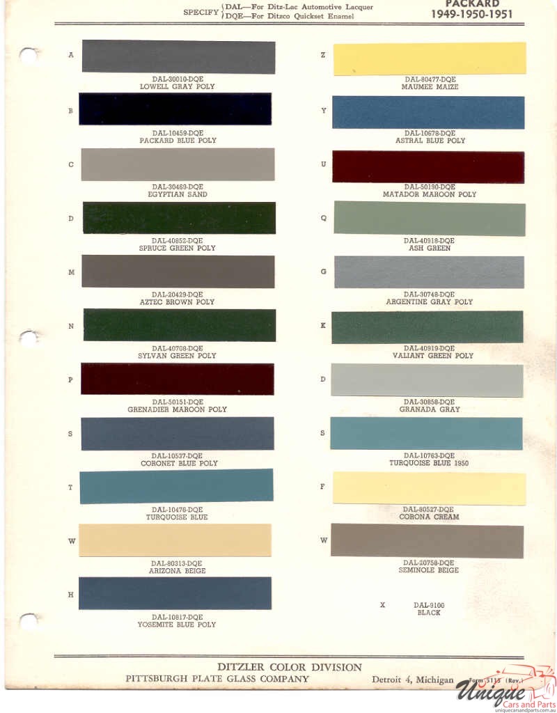1949 Packard Paint Charts PPG 1